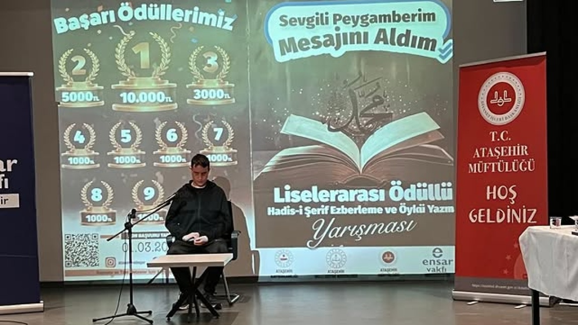 “LİSELER ARASI HADİSİŞERİF EZBERLEME VE ÖYKÜ YAZMA” YARIŞMASINDA JÜRİ ÖZEL ÖDÜLÜ KAZANDIK.